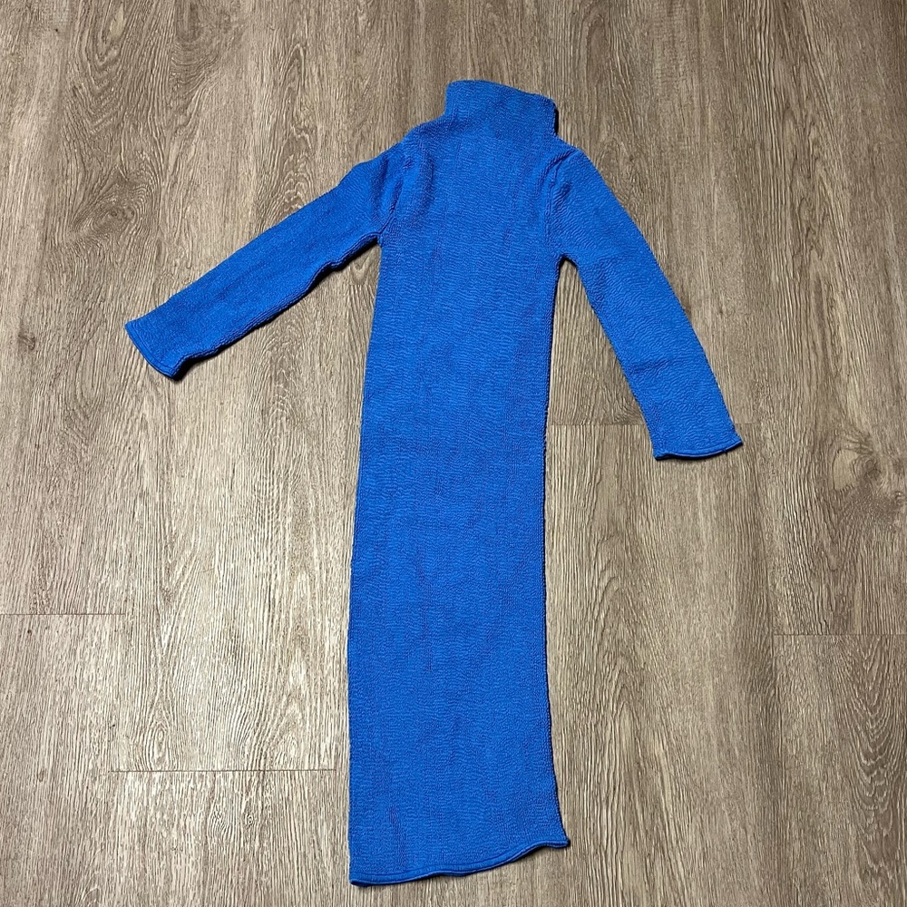Hunza G Blue Mock Turtleneck Long Sleeve Dress
